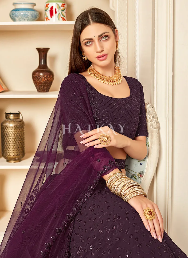 Deep Wine Sequence Embroidered Festive Lehenga