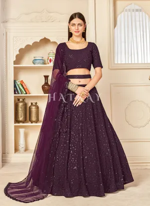 Deep Wine Sequence Embroidered Festive Lehenga