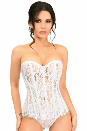 Deluxe White Lace Steel Boned Corset with Rhinestones