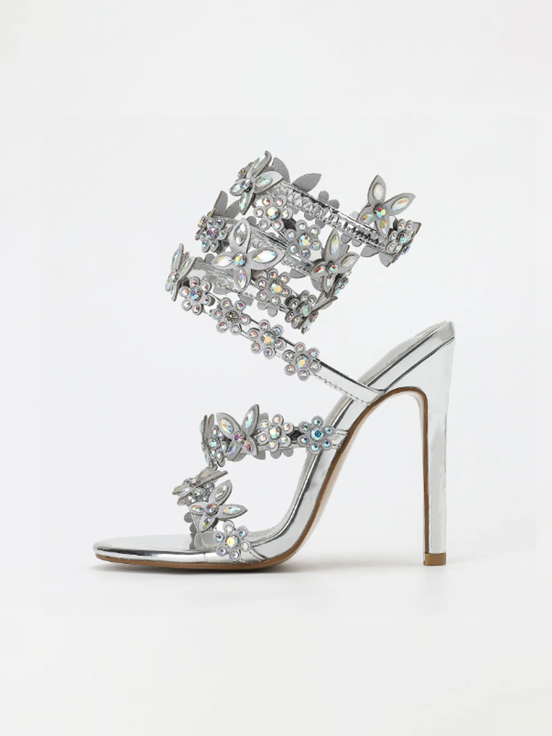 Diamante Heels Wrap Around Strap Fantasy Rhinestone Sparkly Stiletto Heel Sandals