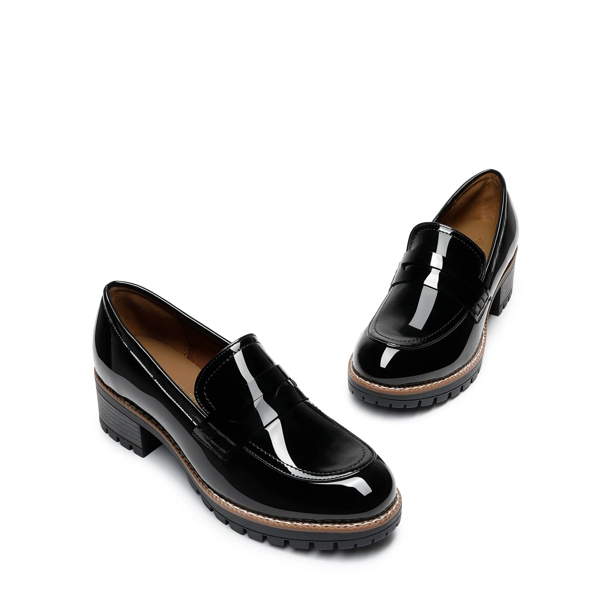 DREAM PAIRS Womens Comfortable Platform Chunky Heel Business Casual Loafers,Size 9,Black-Pat,SDLS2319W