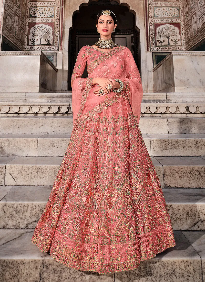 Dusky Pink Multi Embroidered Traditional Lehenga Choli