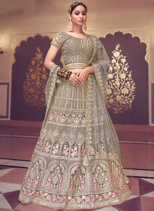 Dusty Grey Floral Embroidered Wedding Lehenga Choli