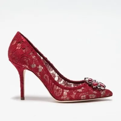 Elegant Lace High Heels Rose Red White Bridal Shoes