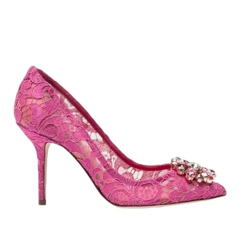 Elegant Lace High Heels Rose Red White Bridal Shoes