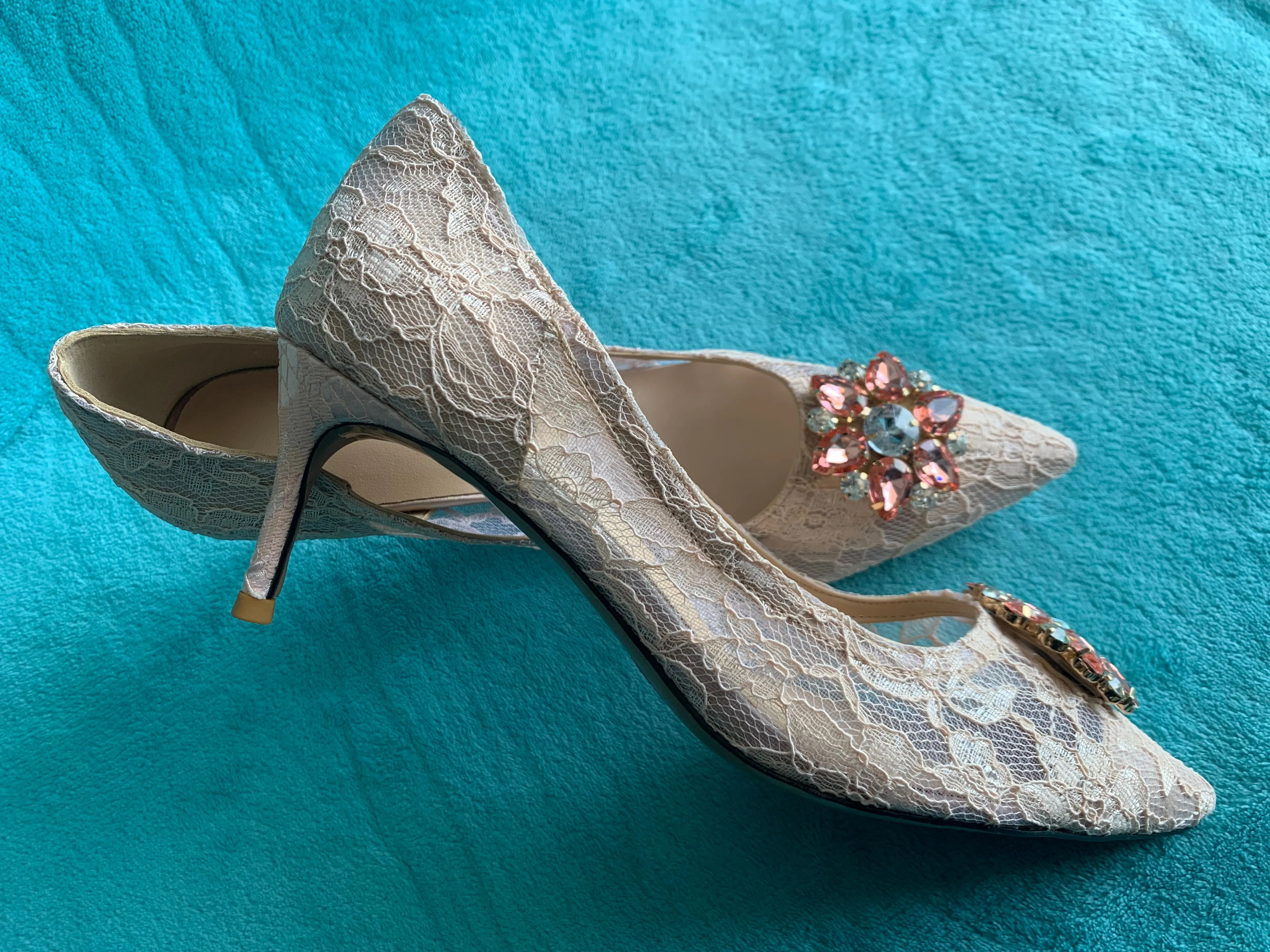 Elegant Lace High Heels Rose Red White Bridal Shoes
