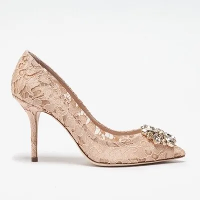 Elegant Lace High Heels Rose Red White Bridal Shoes