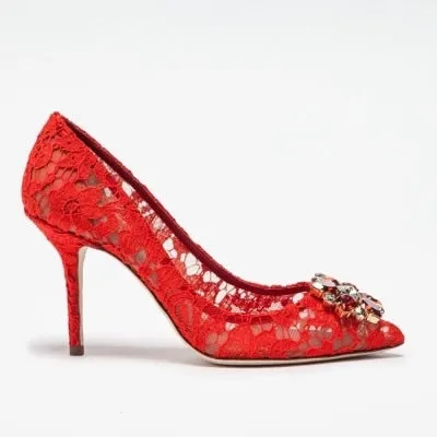 Elegant Lace High Heels Rose Red White Bridal Shoes
