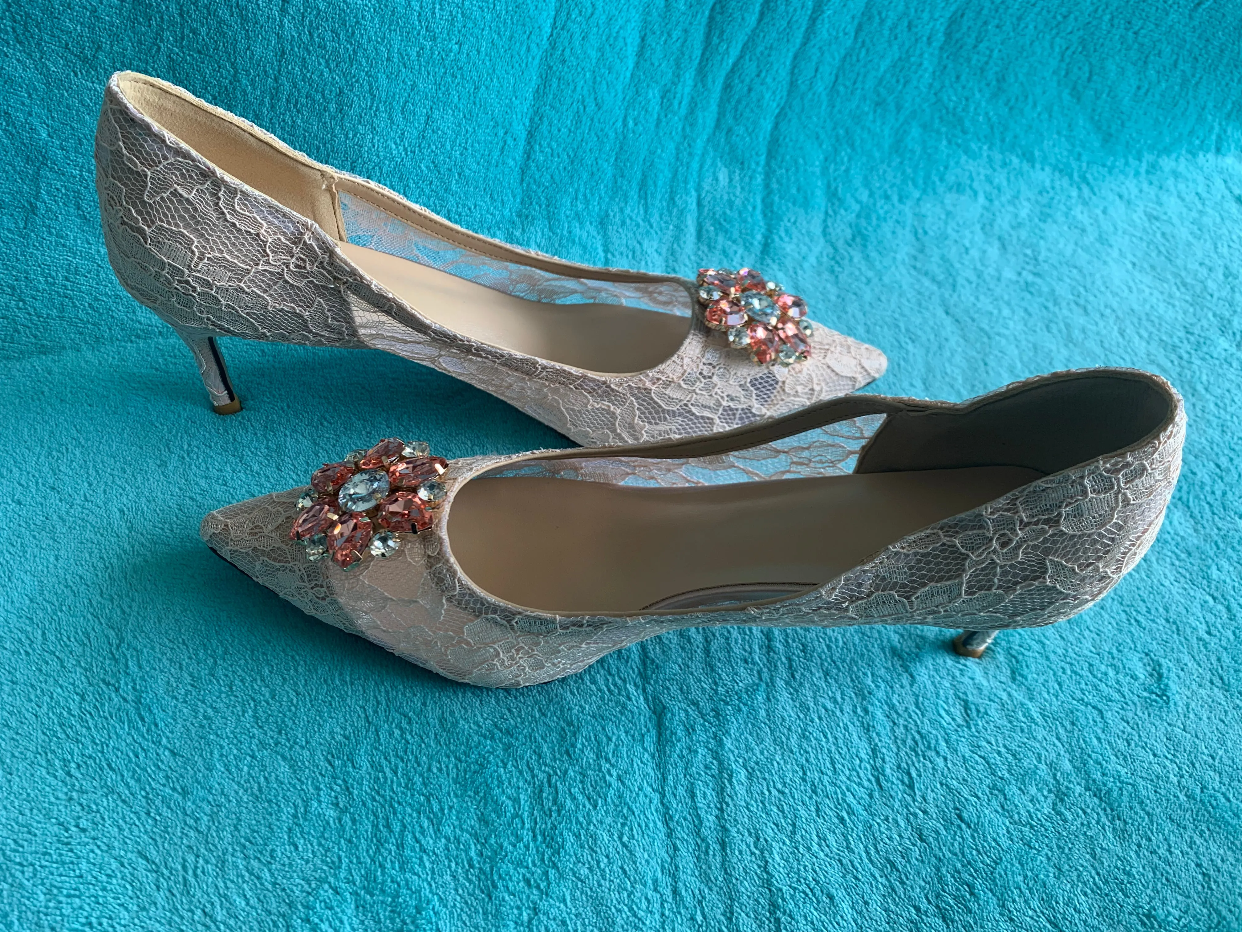 Elegant Lace High Heels Rose Red White Bridal Shoes