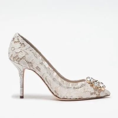 Elegant Lace High Heels Rose Red White Bridal Shoes