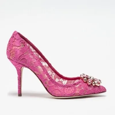Elegant Lace High Heels Rose Red White Bridal Shoes
