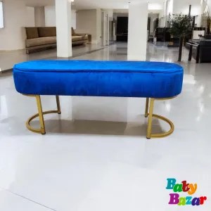 Elegant Royal Blue Velvet Bench with Gold Metal Base 3 Seater Luxury Ottoman