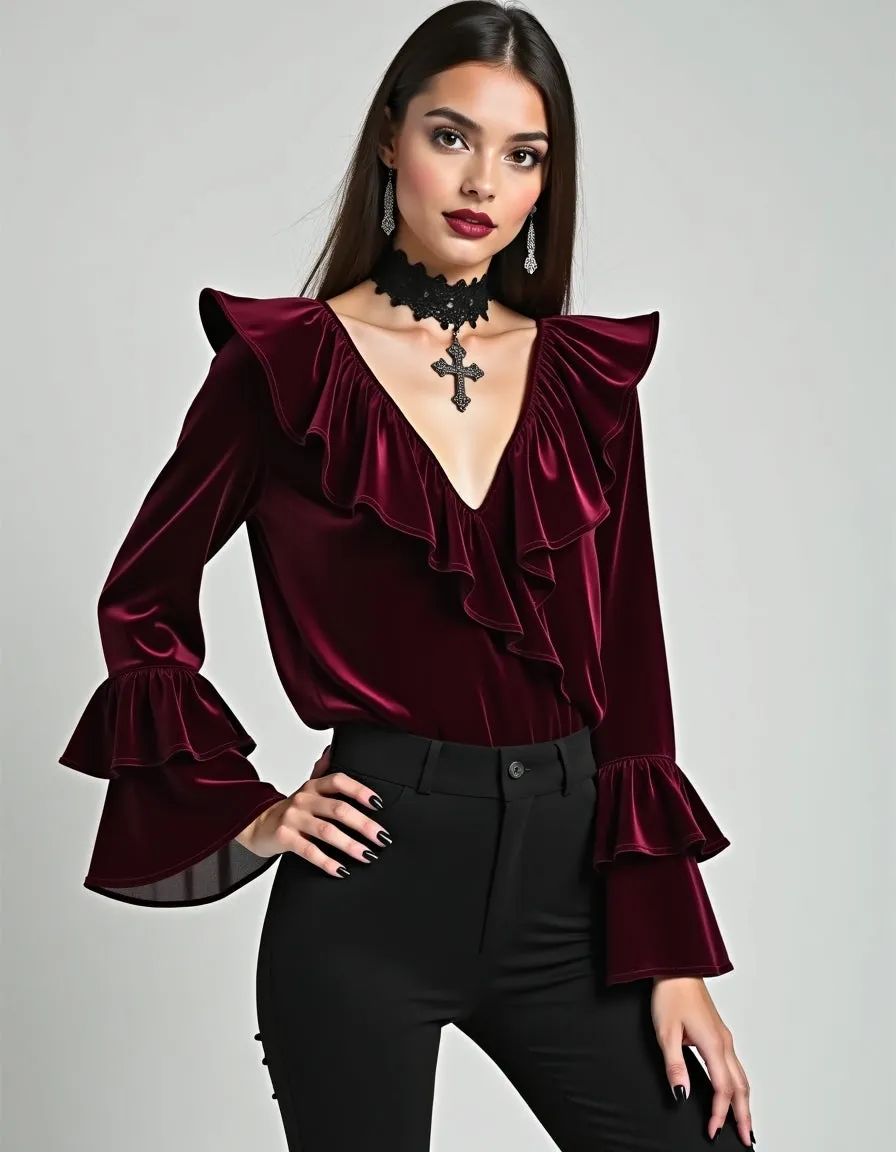 Elena Maroon Velvet Top