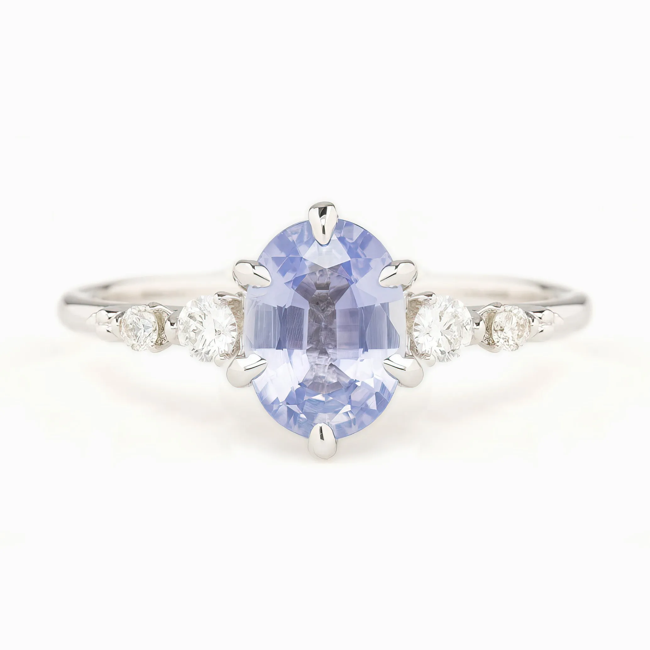 Estel Fleur Six Prongs Ring 1.4ct Blue Unheated Sapphire, 14K White Gold (One of a kind)