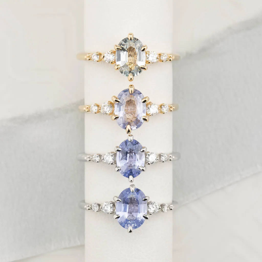 Estel Fleur Six Prongs Ring 1.4ct Blue Unheated Sapphire, 14K White Gold (One of a kind)