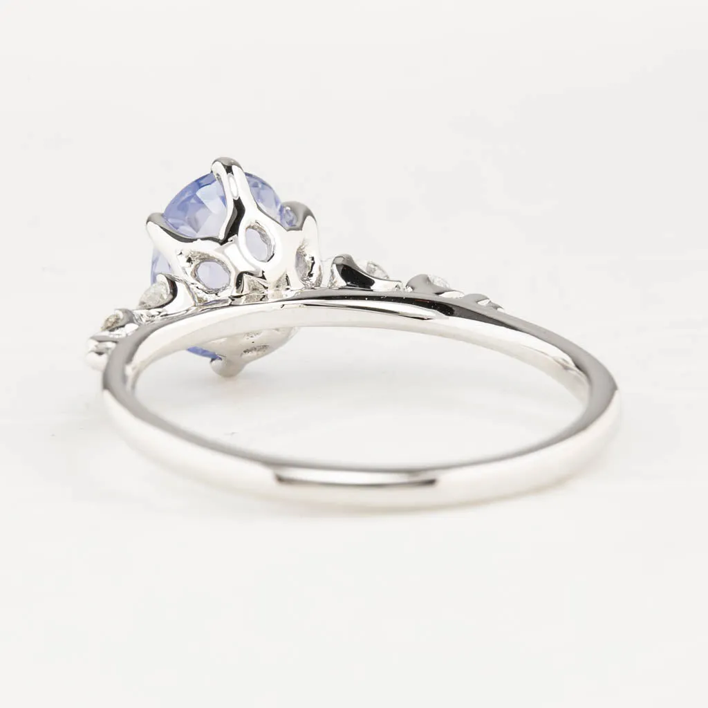 Estel Fleur Six Prongs Ring 1.4ct Blue Unheated Sapphire, 14K White Gold (One of a kind)