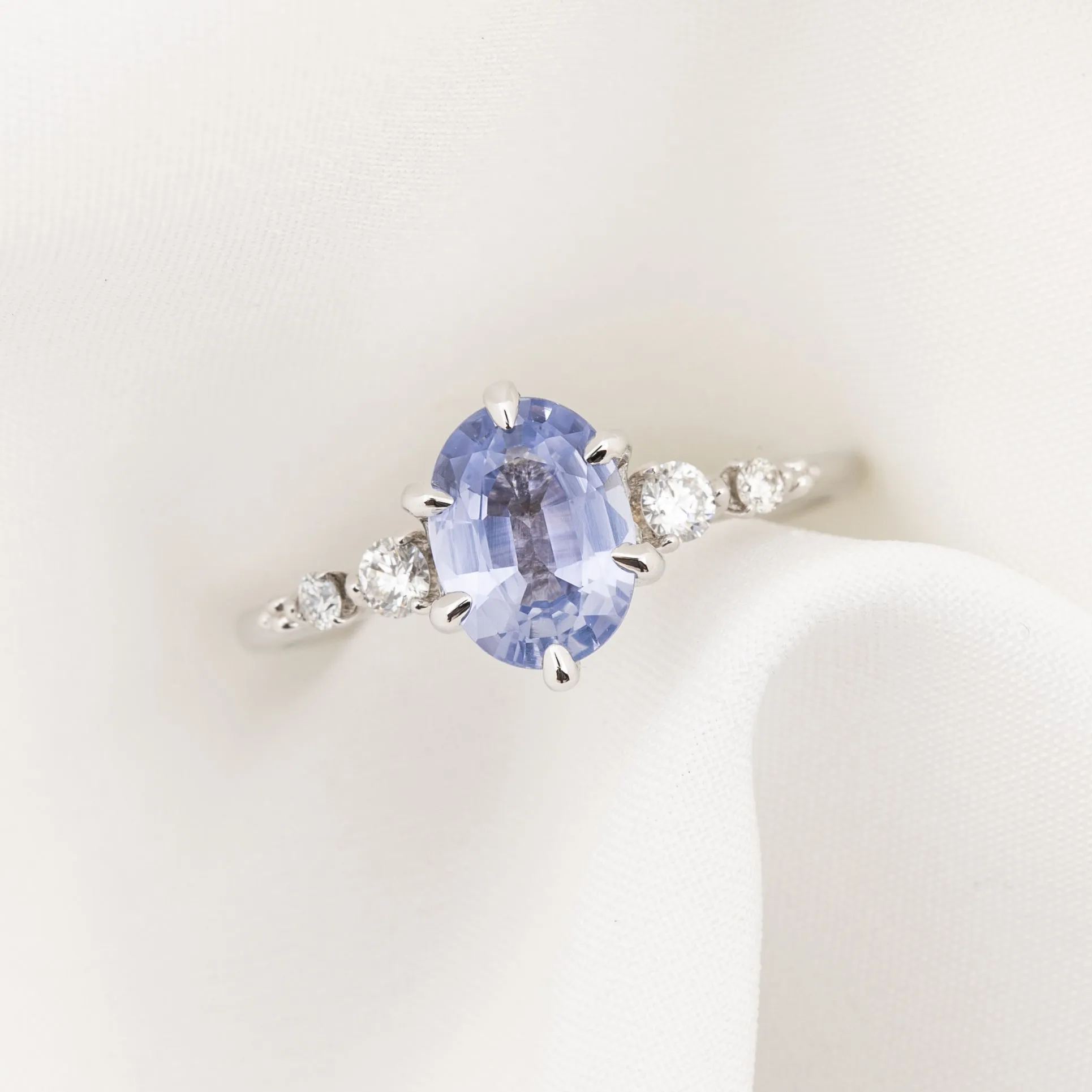 Estel Fleur Six Prongs Ring 1.4ct Blue Unheated Sapphire, 14K White Gold (One of a kind)