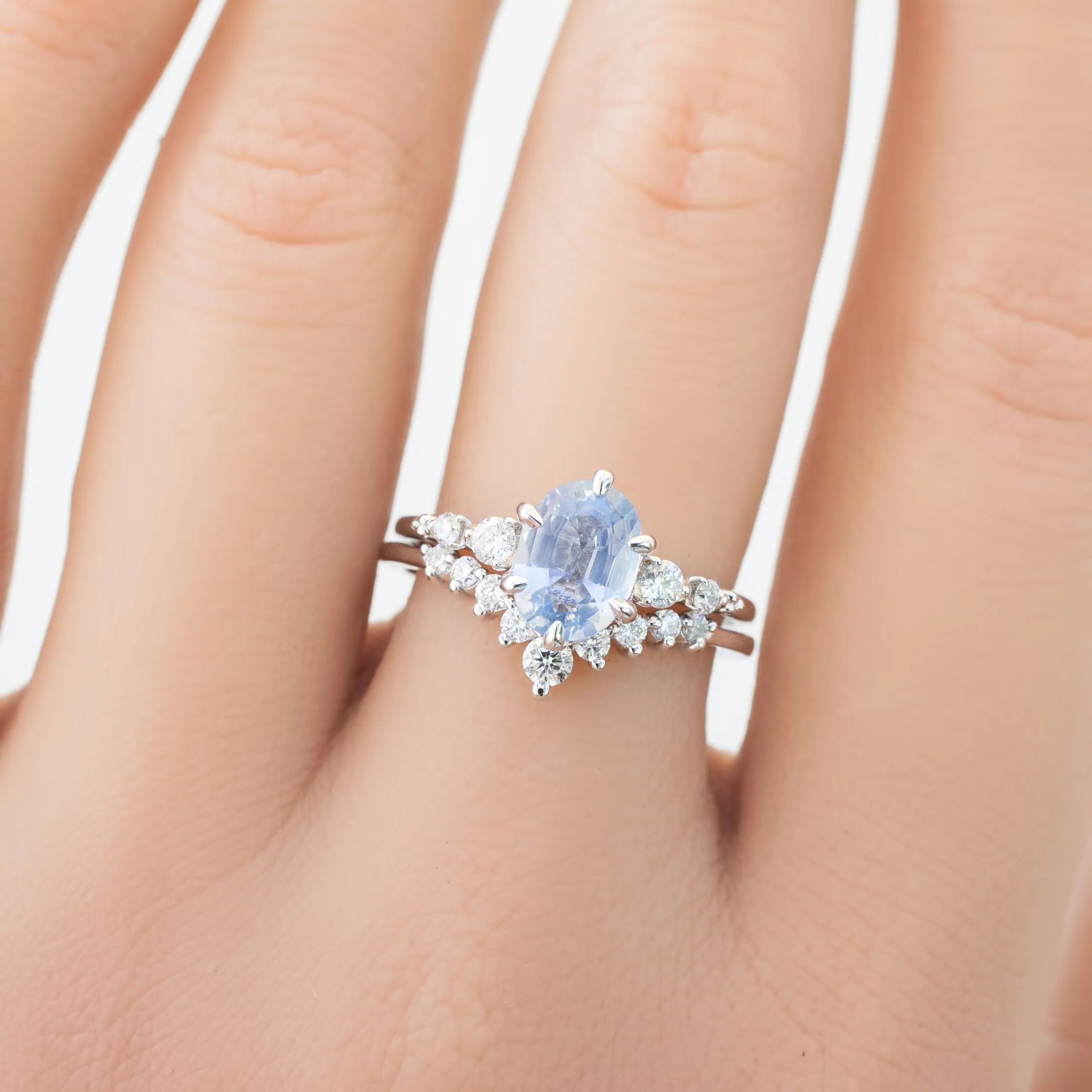 Estel Fleur Six Prongs Ring 1.4ct Blue Unheated Sapphire, 14K White Gold (One of a kind)