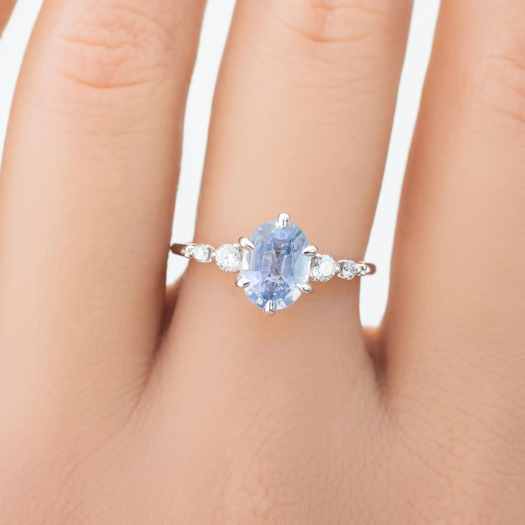 Estel Fleur Six Prongs Ring 1.4ct Blue Unheated Sapphire, 14K White Gold (One of a kind)