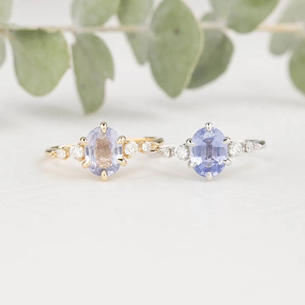 Estel Fleur Six Prongs Ring 1.4ct Blue Unheated Sapphire, 14K White Gold (One of a kind)