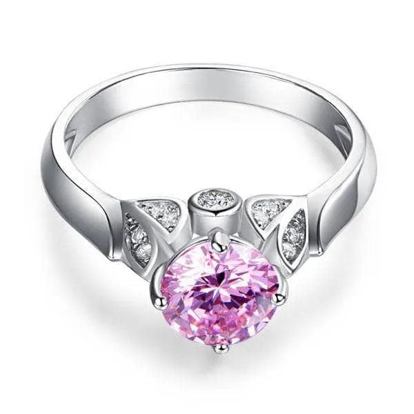 Fancy 1.25 Ct Pink Round Diamond Flower Engagement Ring
