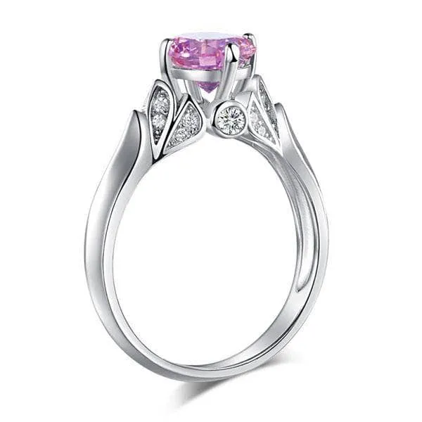 Fancy 1.25 Ct Pink Round Diamond Flower Engagement Ring