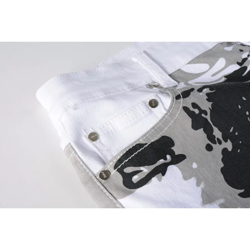 Fashion Camo Printed Jeans Mid Waist Straight Pants For Men
