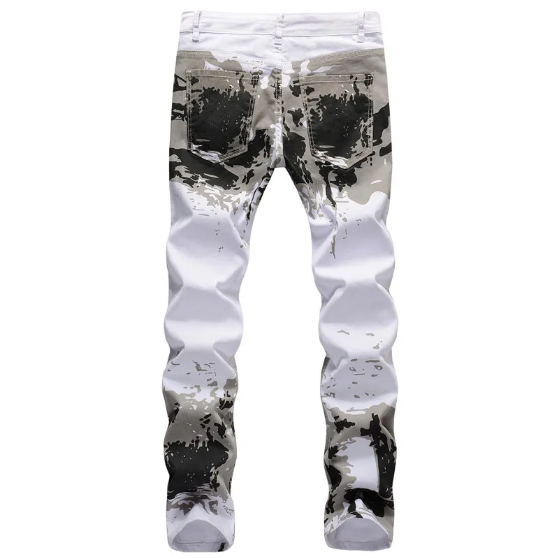 Fashion Camo Printed Jeans Mid Waist Straight Pants For Men
