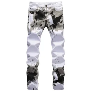 Fashion Camo Printed Jeans Mid Waist Straight Pants For Men