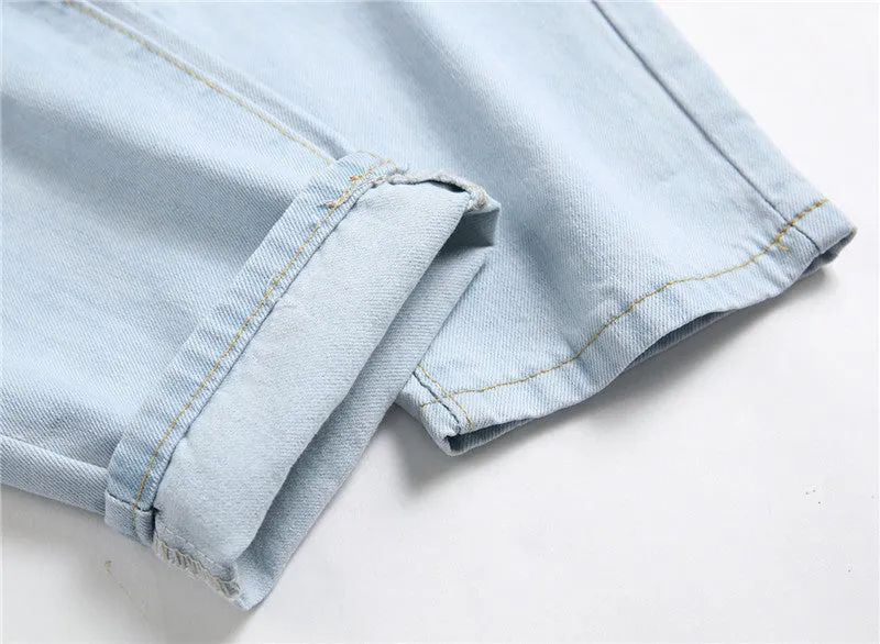 Fashion Inelasticity Mid Waist Men's Destroyed Jeans Straight Pants
