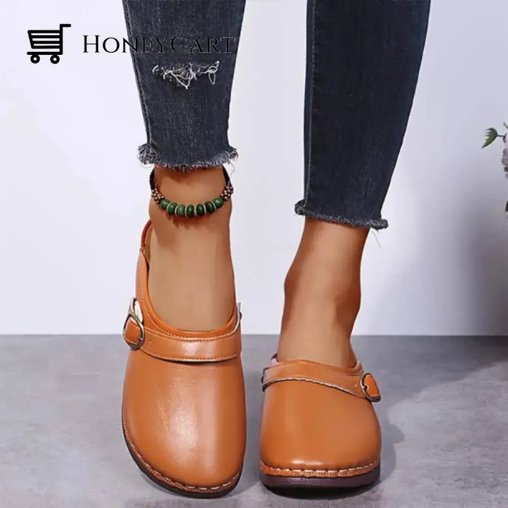Fashion Retro Backless Leather Loafers Wedges Sandals For Women