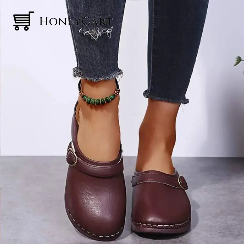 Fashion Retro Backless Leather Loafers Wedges Sandals For Women
