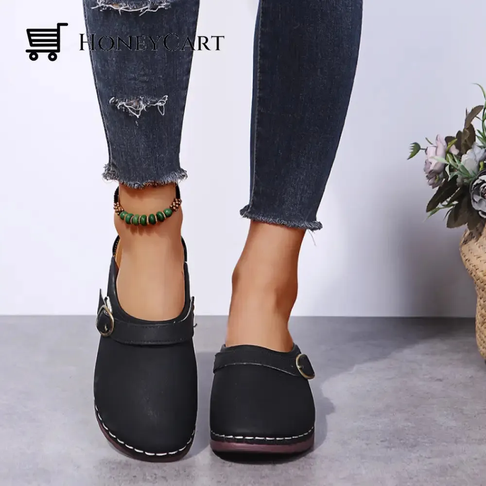 Fashion Retro Backless Leather Loafers Wedges Sandals For Women
