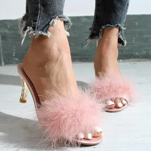 Fashion Sexy Rabbit Fur Low-heeled Sandals