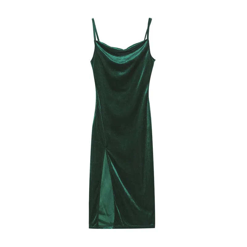 Festive Cheer Velvet Charming Slit Midi Dress