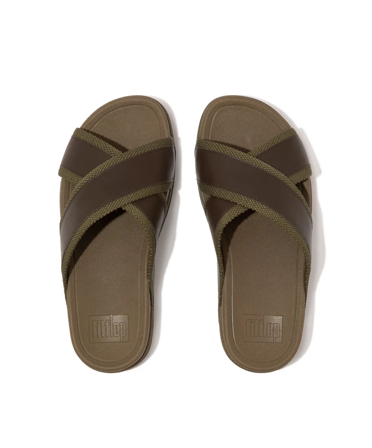 Fitflop Surfers Men's Webbing Leather Cross Slides Olive