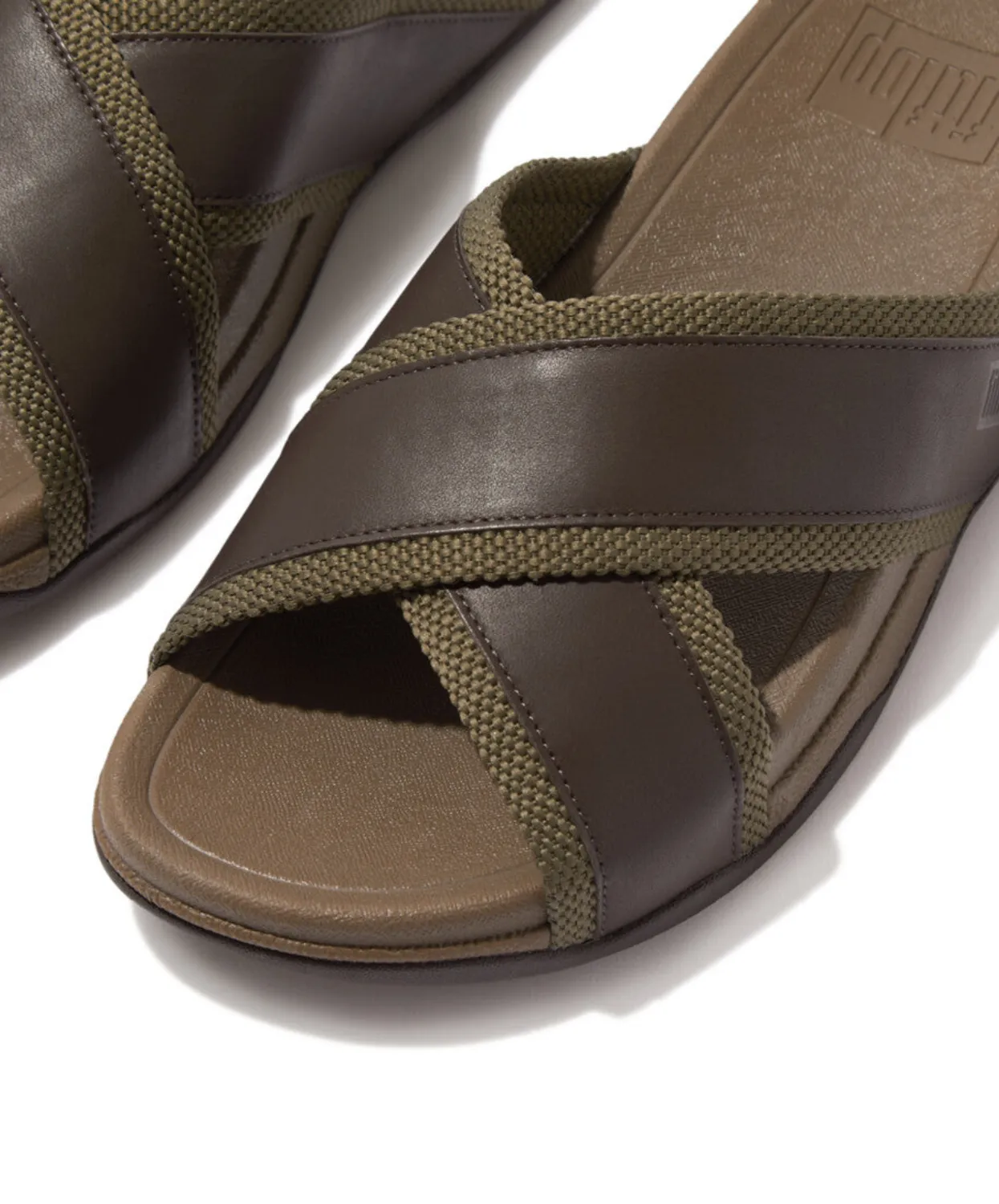 Fitflop Surfers Men's Webbing Leather Cross Slides Olive
