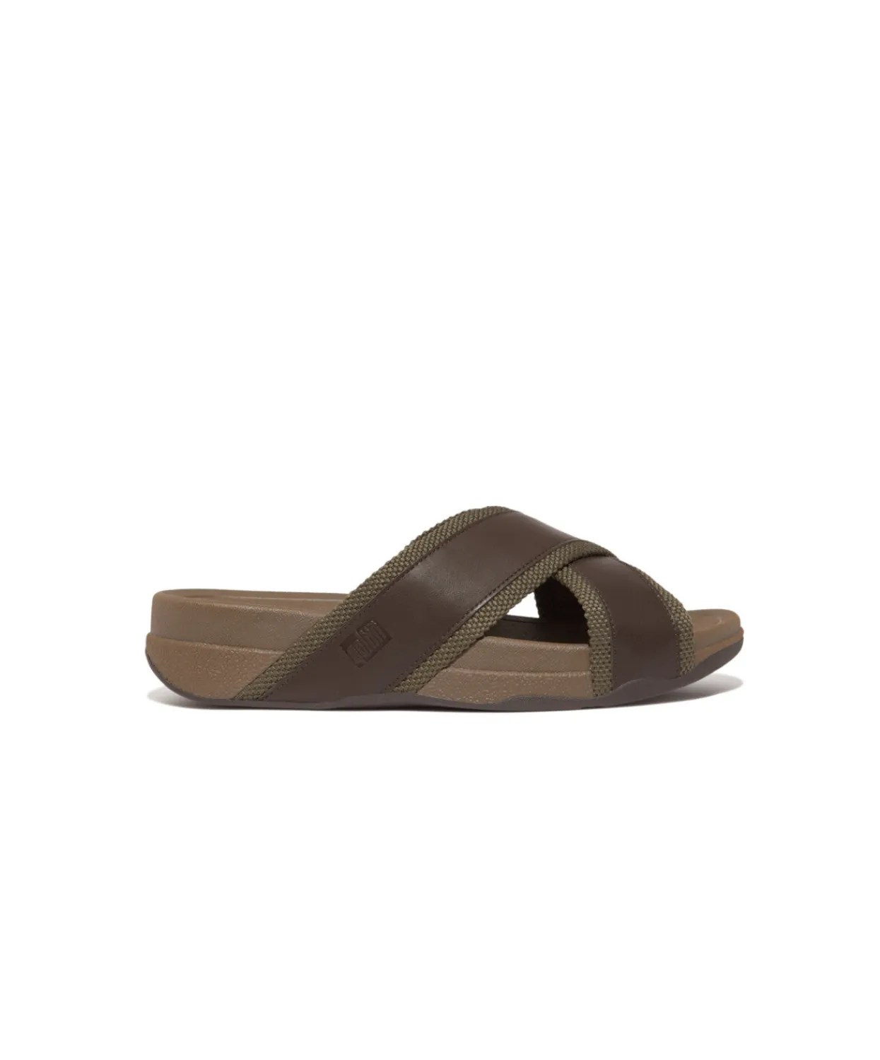 Fitflop Surfers Men's Webbing Leather Cross Slides Olive
