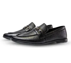 FL-06 Black Grain Leather Loafers for Men