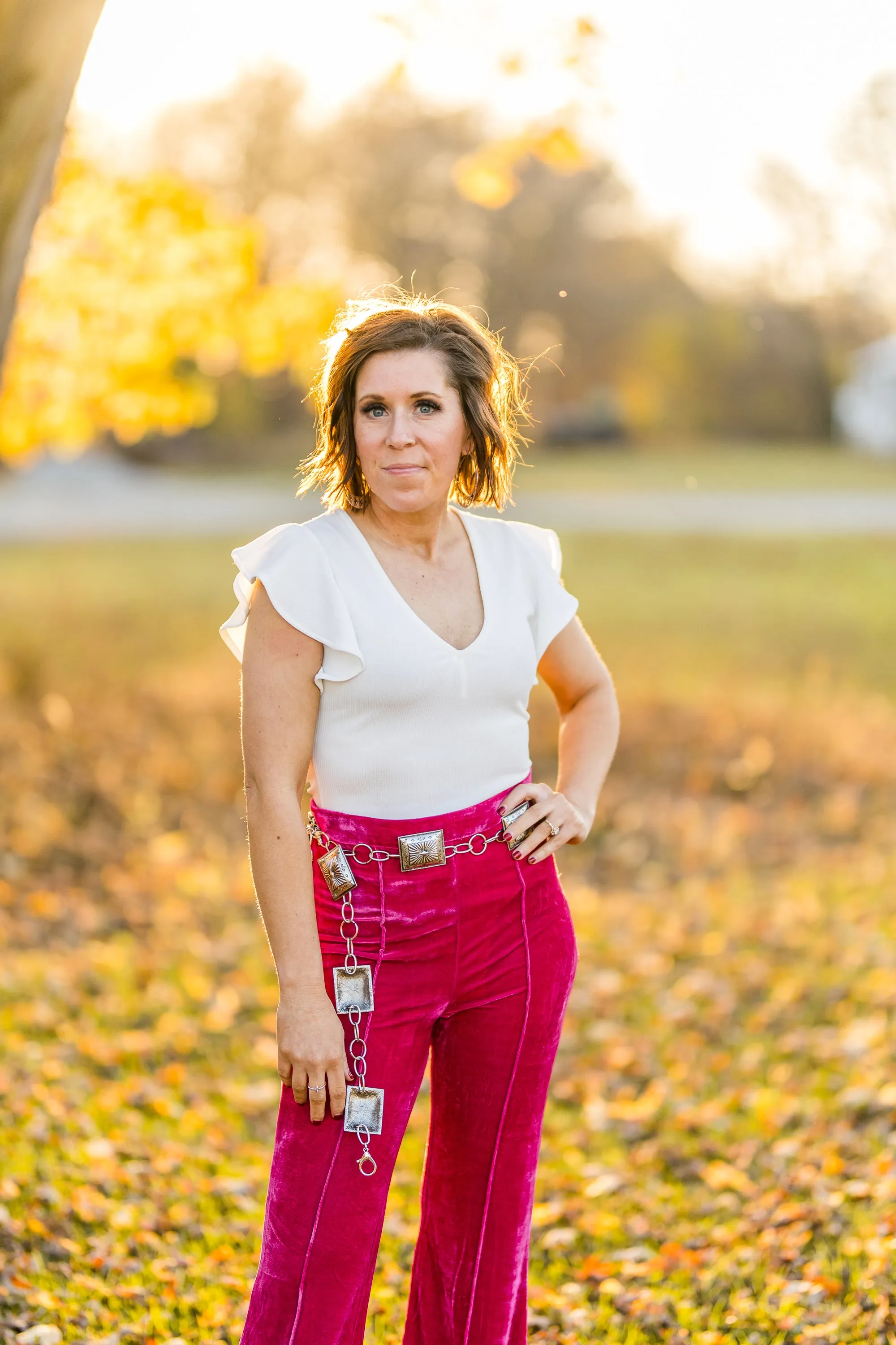 Fuchsia High Waist Flare Velvet Pants