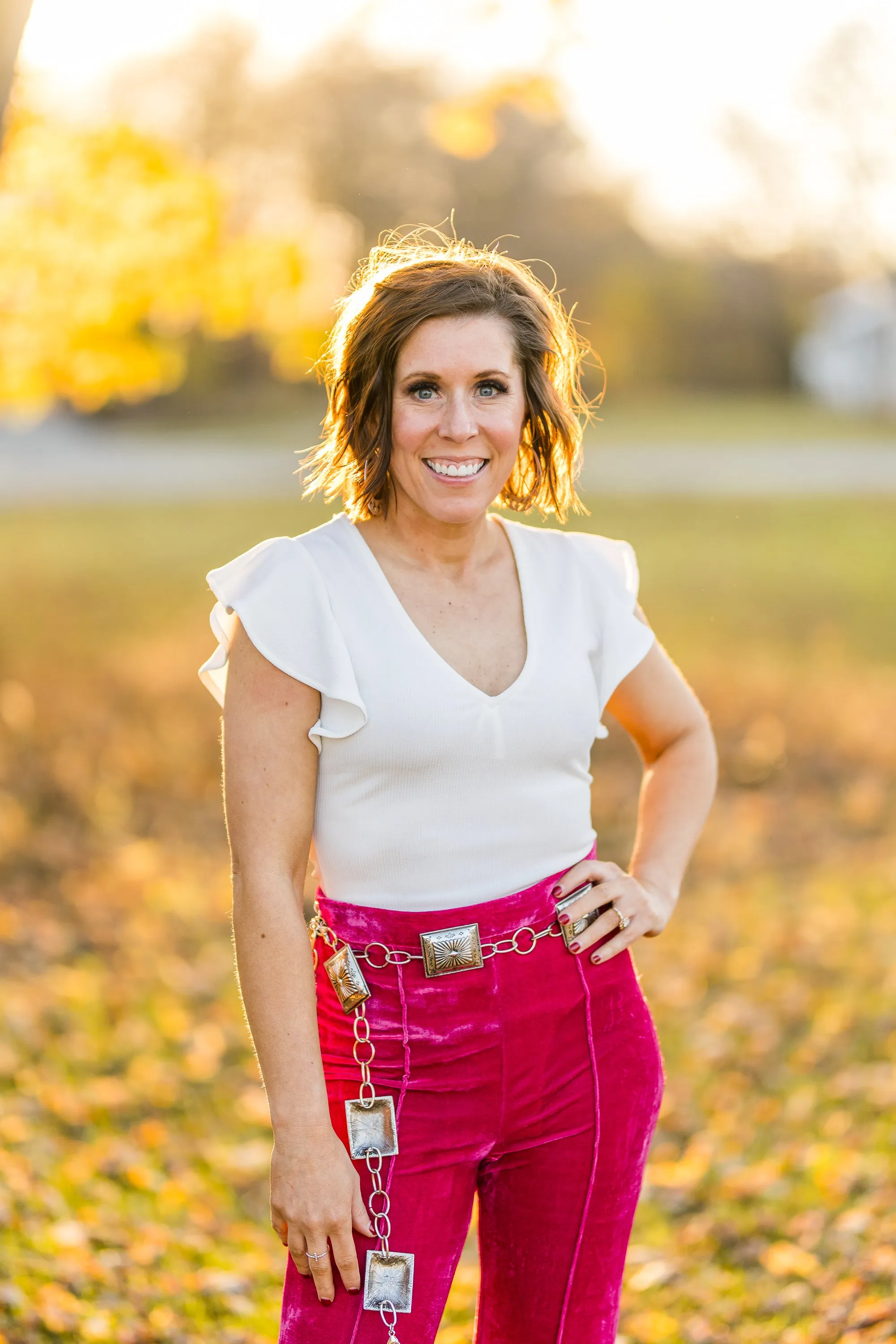 Fuchsia High Waist Flare Velvet Pants