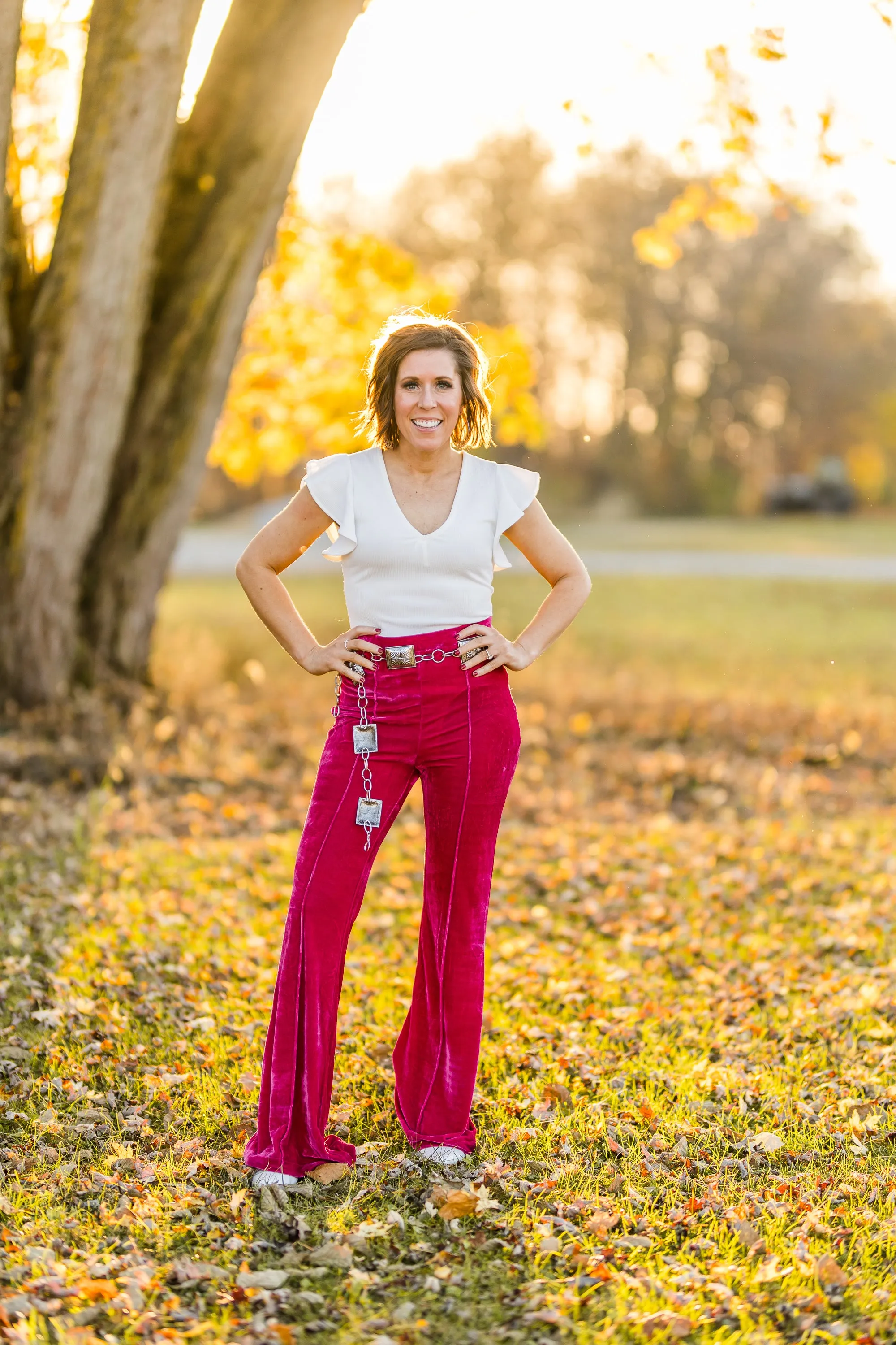 Fuchsia High Waist Flare Velvet Pants