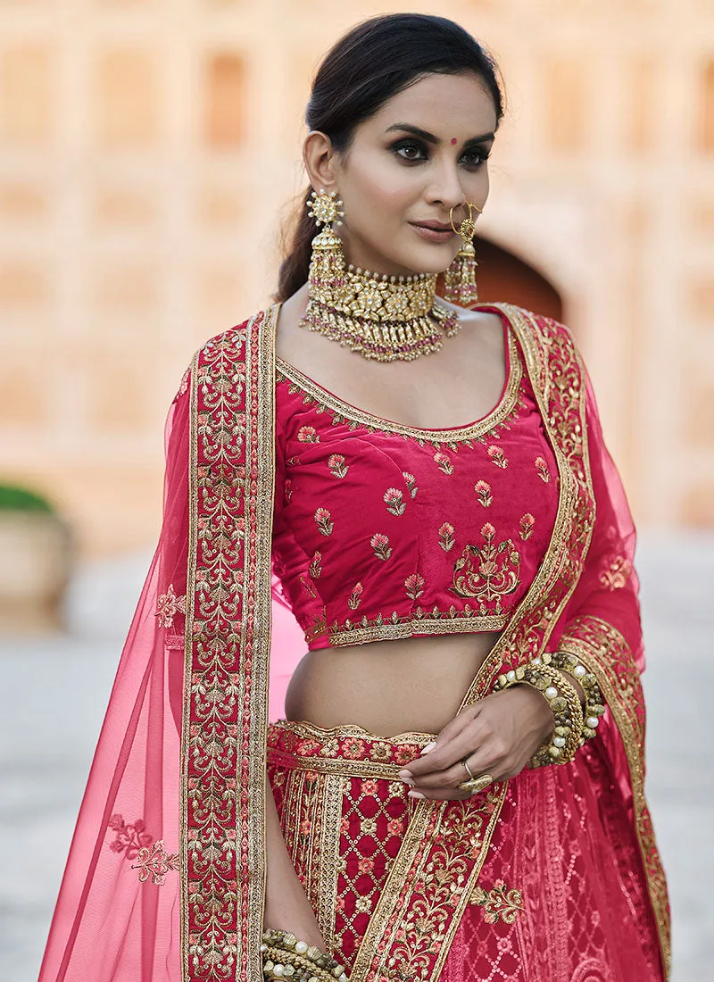 Fuscia Pink Zari And Zarkan Embroidered Lehenga Choli And Dupatta