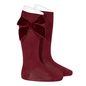 Garnet Velvet Bow Socks