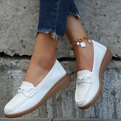 Geweven wedge hak loafers