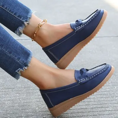 Geweven wedge hak loafers