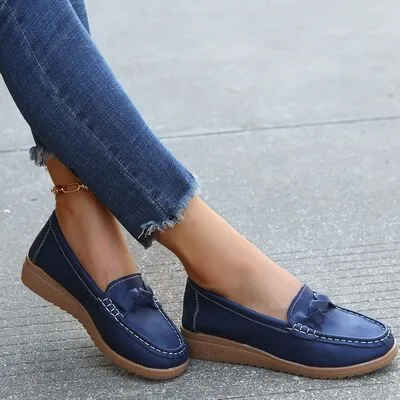 Geweven wedge hak loafers