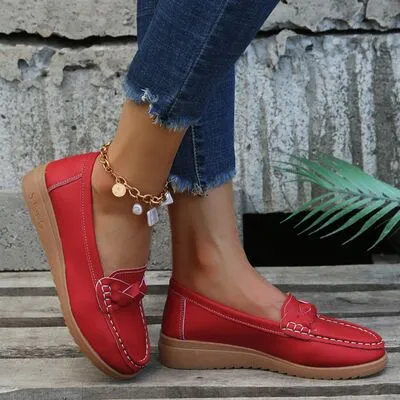 Geweven wedge hak loafers