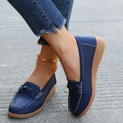 Geweven wedge hak loafers