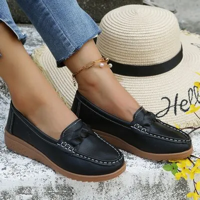 Geweven wedge hak loafers